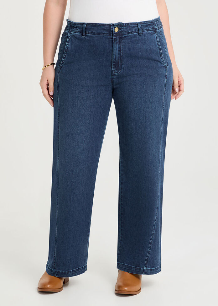Curved Seam Wide Leg Jean, , hi-res