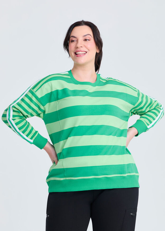 Cotton Stripe Mix Sweatshirt, , hi-res