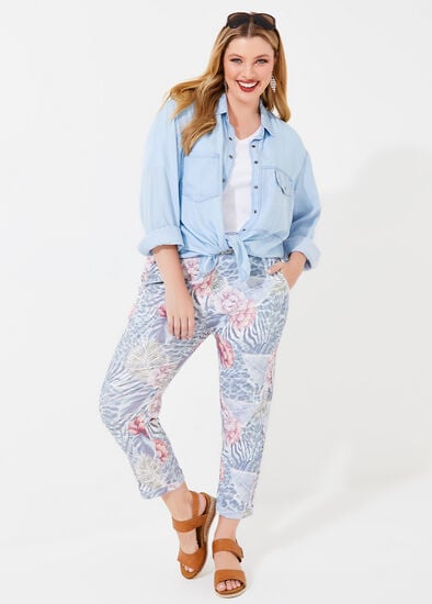 Plus Size Natural Floral Cropped Jogger