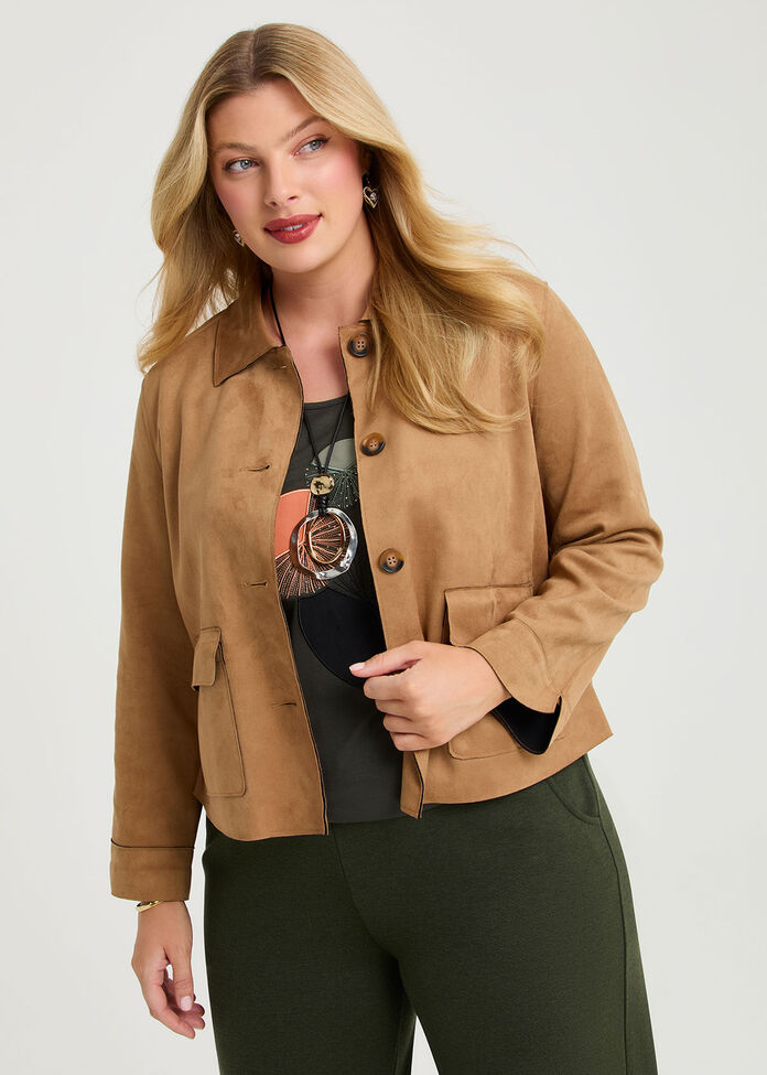Faux Suede Crop Jacket, , hi-res