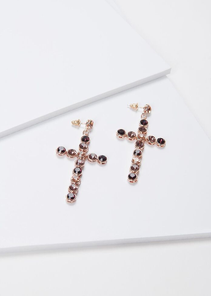 Crystal Cross Earrings, , hi-res