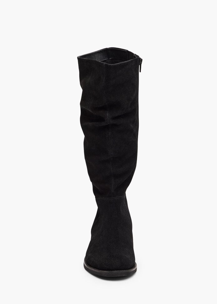 Suede Leather Knee Boot, BLACK, hi-res