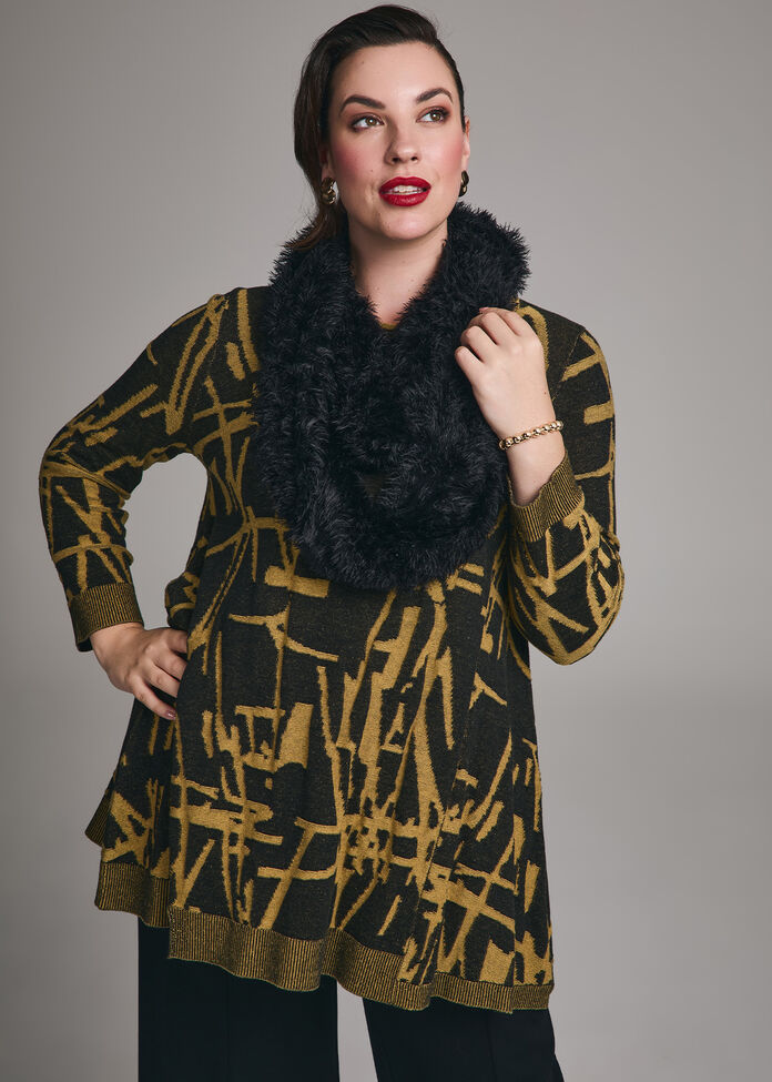 Abstract Cotton Knit Jumper, , hi-res