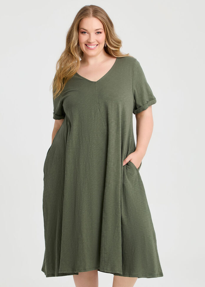 Cotton V-neck Swing Dress, , hi-res