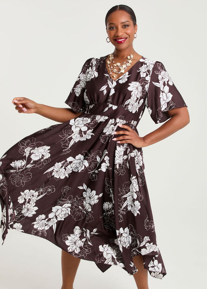Stencil Floral Midi Event Dress, , hi-res