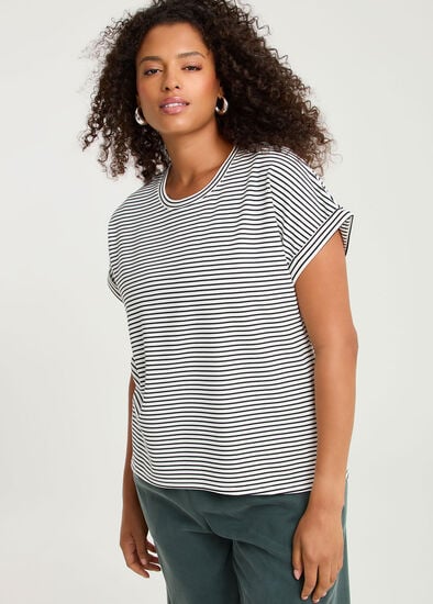 Plus Size Ponte Crew Neck Stripe Top