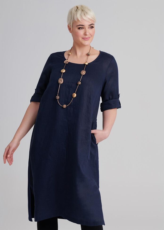 Shop Plus Size Montagu Linen Dress in Navy | Sizes 12-30 | Taking Shape NZ