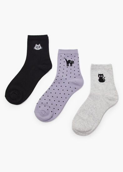 Plus Size 3 Pack Cotton Cat Socks