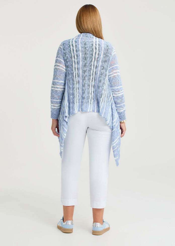 Stripe Drape Cotton Cardigan, , hi-res