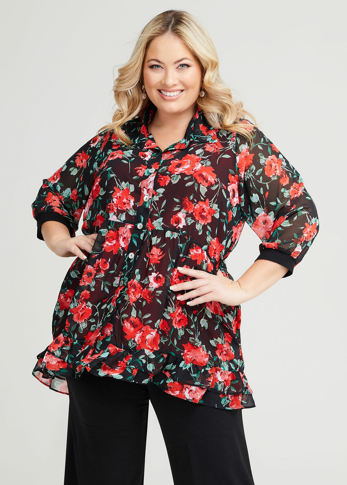 Floral discount chiffon shirt