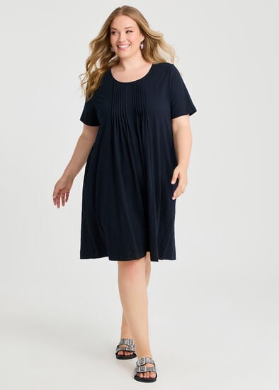 Plus Size Cotton Pintuck Detail Dress