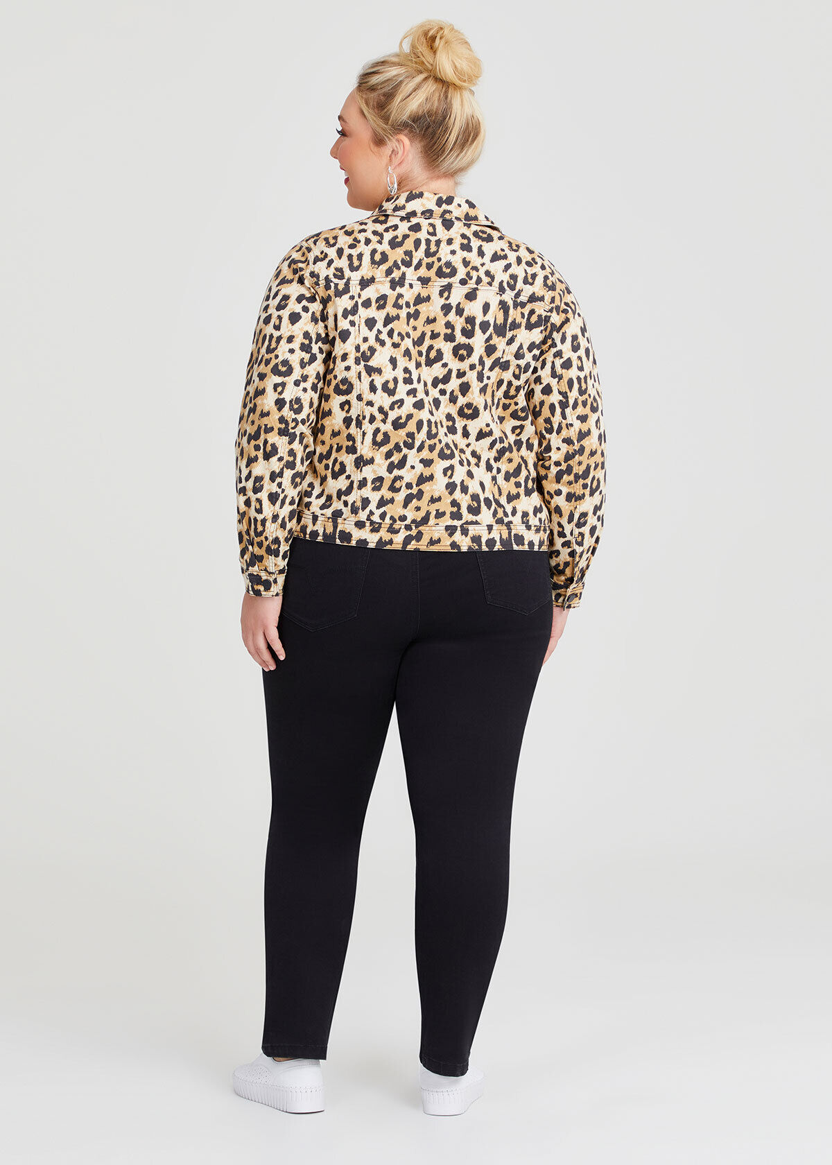 Plus size leopard print denim jacket top