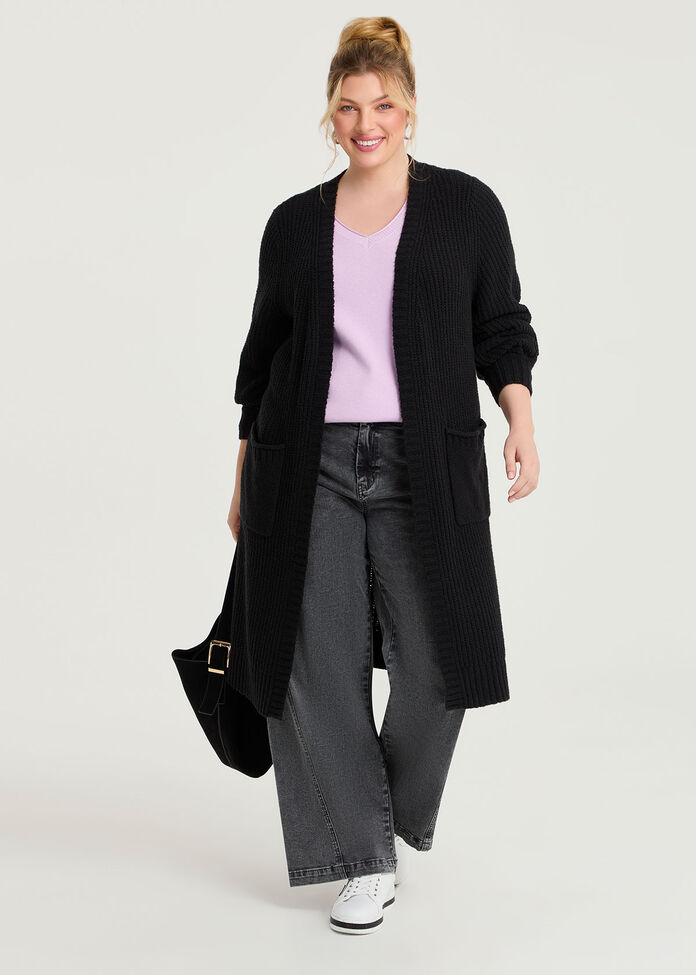 Curved Hem V-neck Jumper, , hi-res