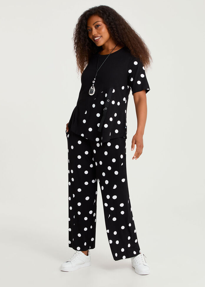 Natural Spliced Polka Dot Top, , hi-res