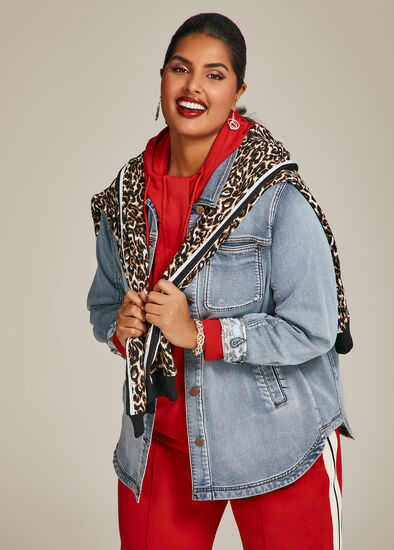 Plus Size Denim Patch Pocket Shacket