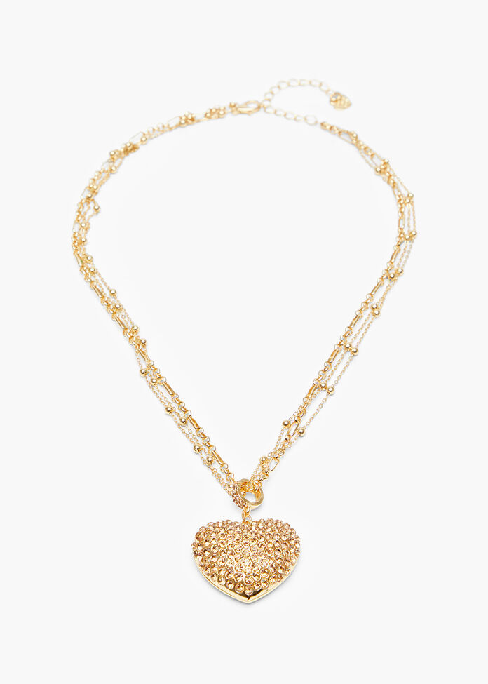 Short Diamante Heart Necklace, , hi-res