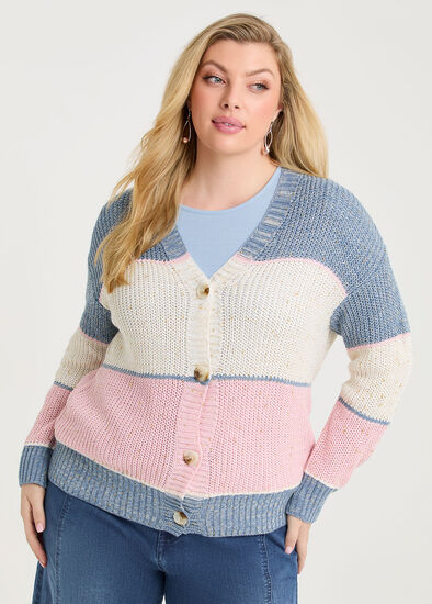 Plus Size Block Stripe Lurex Cardigan
