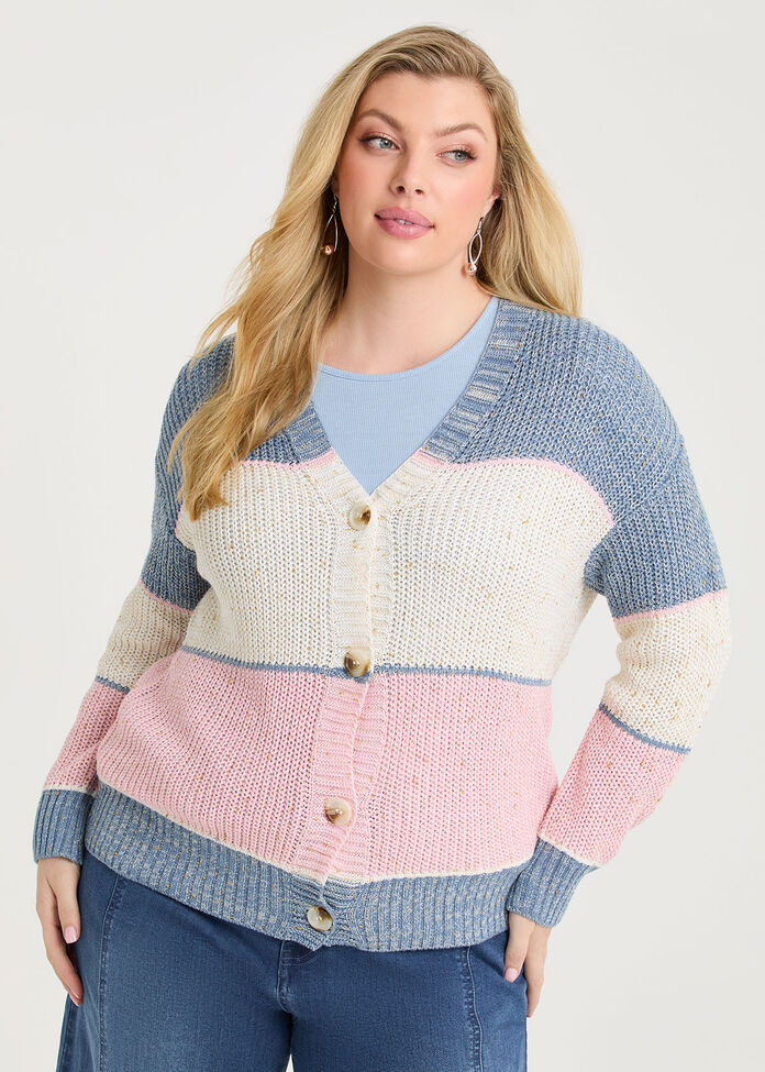 Block Stripe Lurex Cardigan, , hi-res