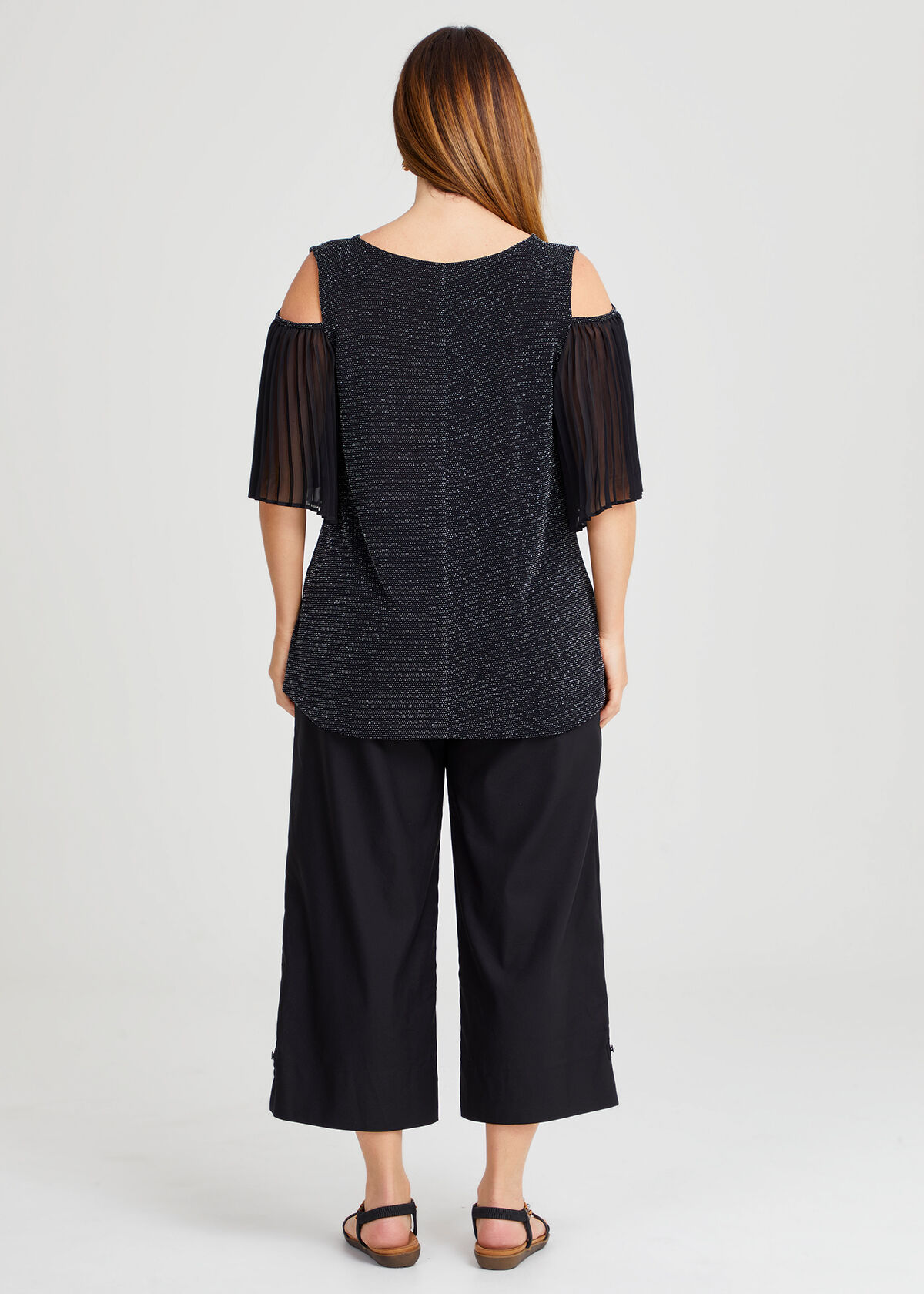 Black glitter cold shoulder top clearance