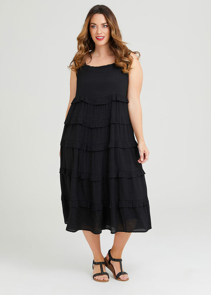 Shop Plus Size Natural Sleeveless Tiered Dress in Black | Sizes 12-30 ...
