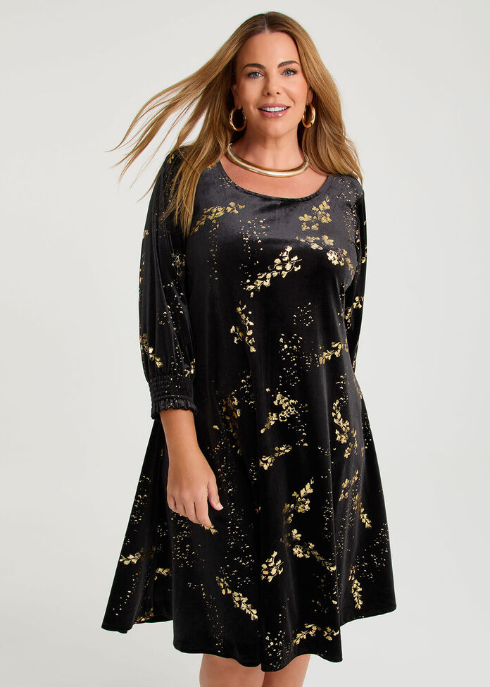 Shop Plus Size Gold Foil Cocktail Tunic Dress, Black | Taking Shape NZ