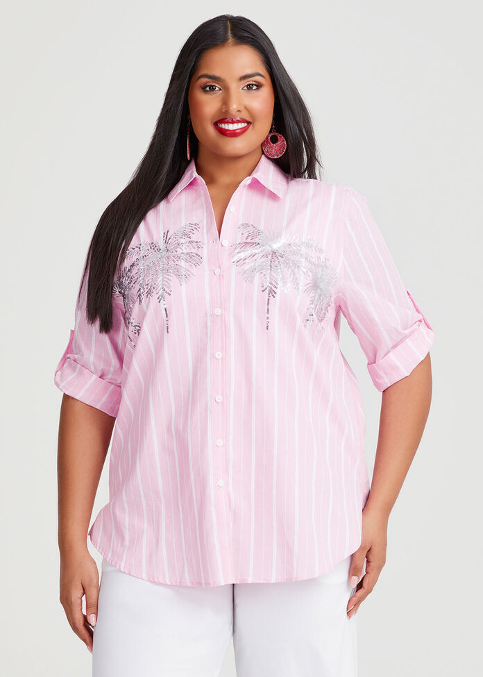 Natural Sequin Palm Shirt, , hi-res