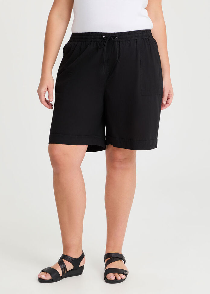 Cotton Linen Bermuda Short, BLACK, hi-res