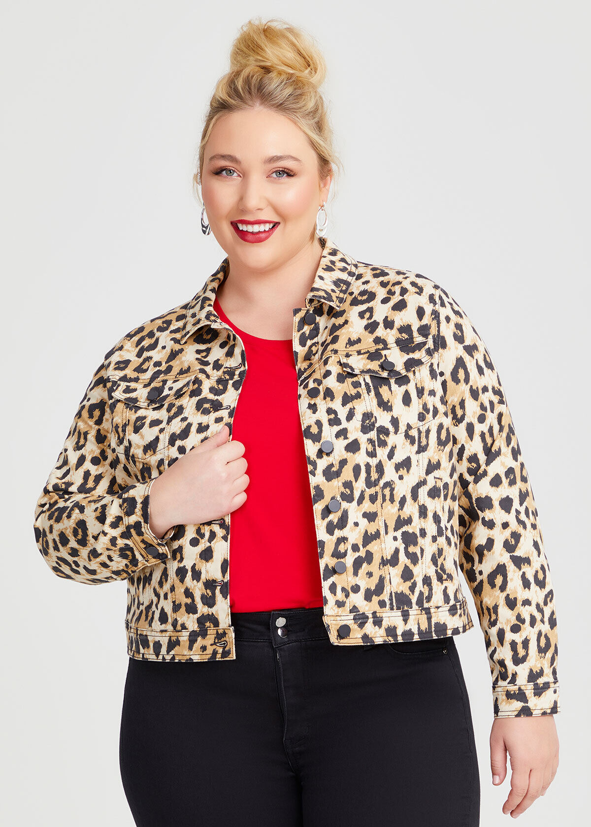 Plus size leopard print denim jacket deals