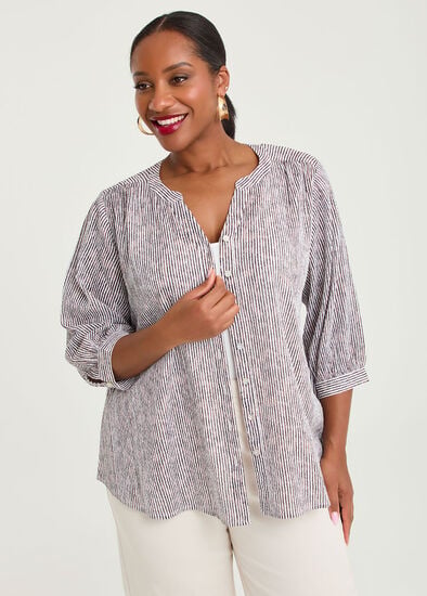 Plus Size Cotton Stripe Button Top