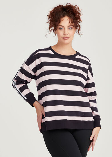 Plus Size Active Cotton Stripe Sweatshirt