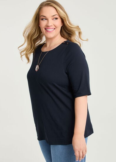 Plus Size Organic Cotton Stud Shoulder Top