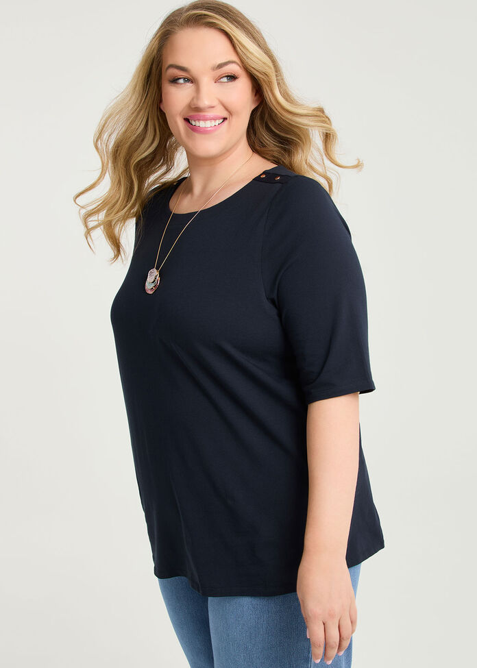 Organic Cotton Stud Shoulder Top, , hi-res
