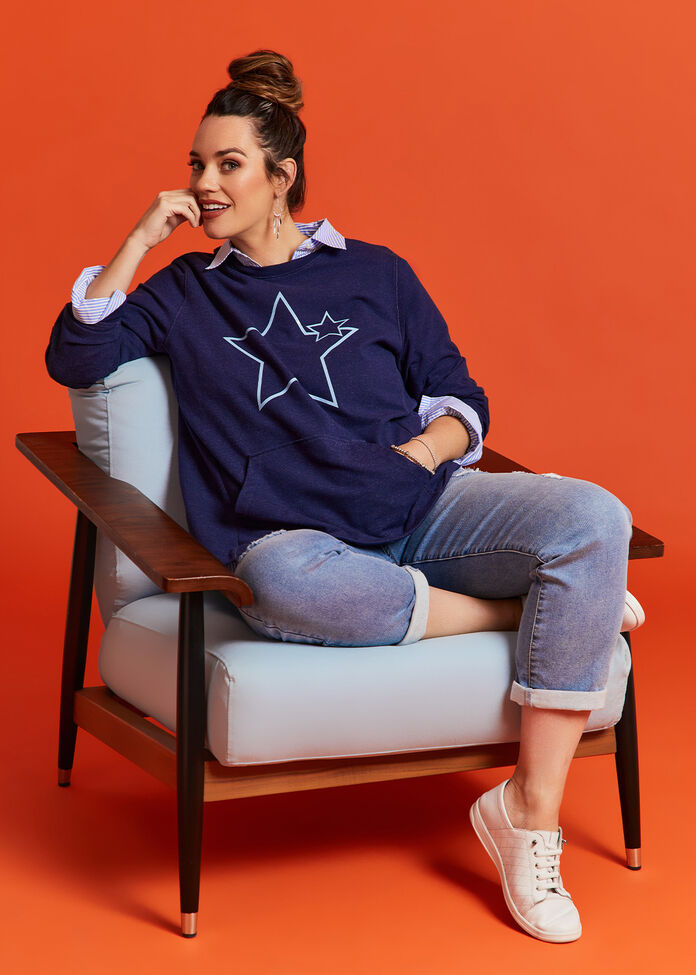 Cotton Indigo Sweatshirt, , hi-res
