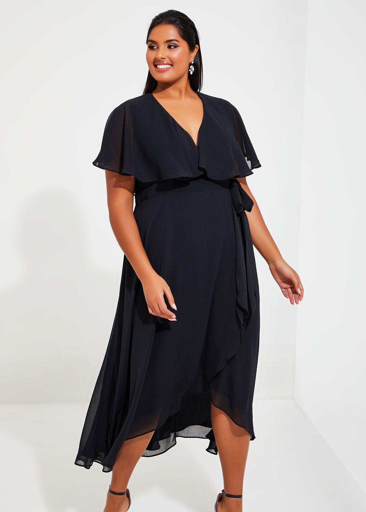 Plus size chiffon wrap dress discount