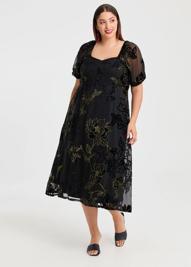 Plus Size Gold Leaf Velvet Maxi Dress