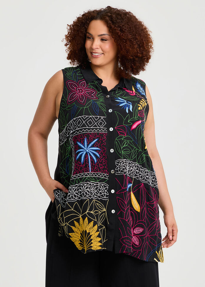 Embroidered Long Natural Shirt, , hi-res