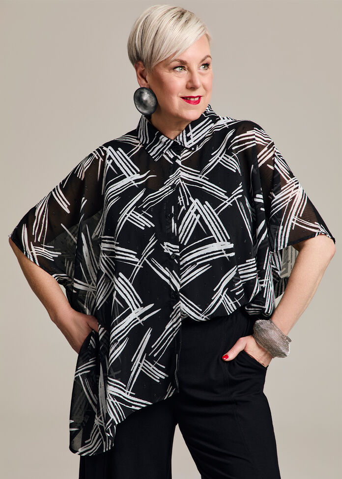 Chiffon Lurex Abstract Shirt, , hi-res