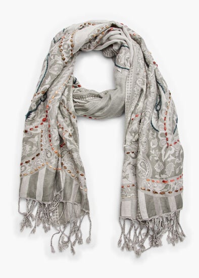 Grey Embroidered Jacquard Scarf