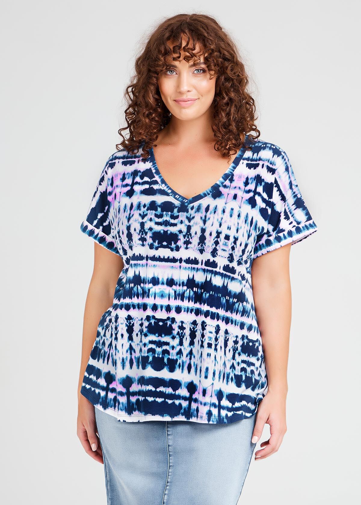Shop Cotton Blend Tie Dye V-neck Tee in 