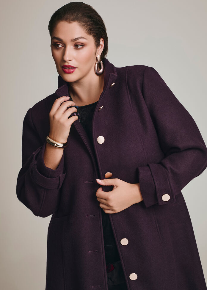 Funnel Neck Melton Coat, , hi-res