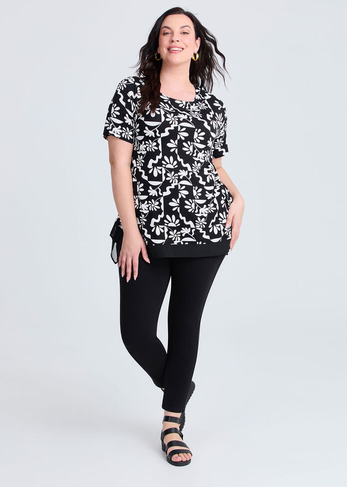 Bamboo Flower Print Chiffon Top, , hi-res