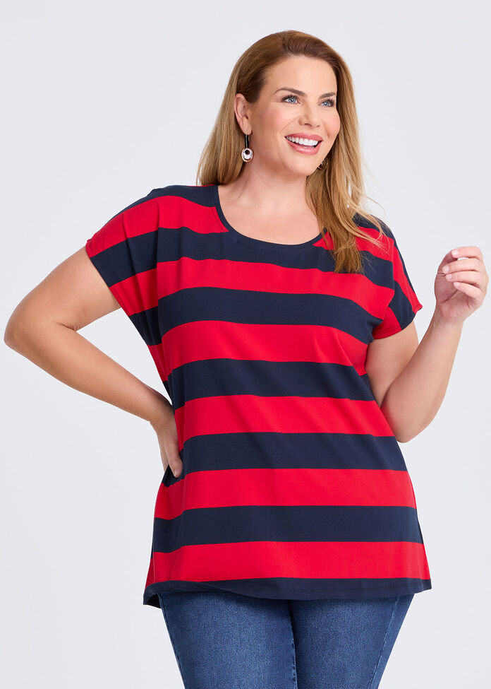 Cotton Block Stripe T-shirt, , hi-res