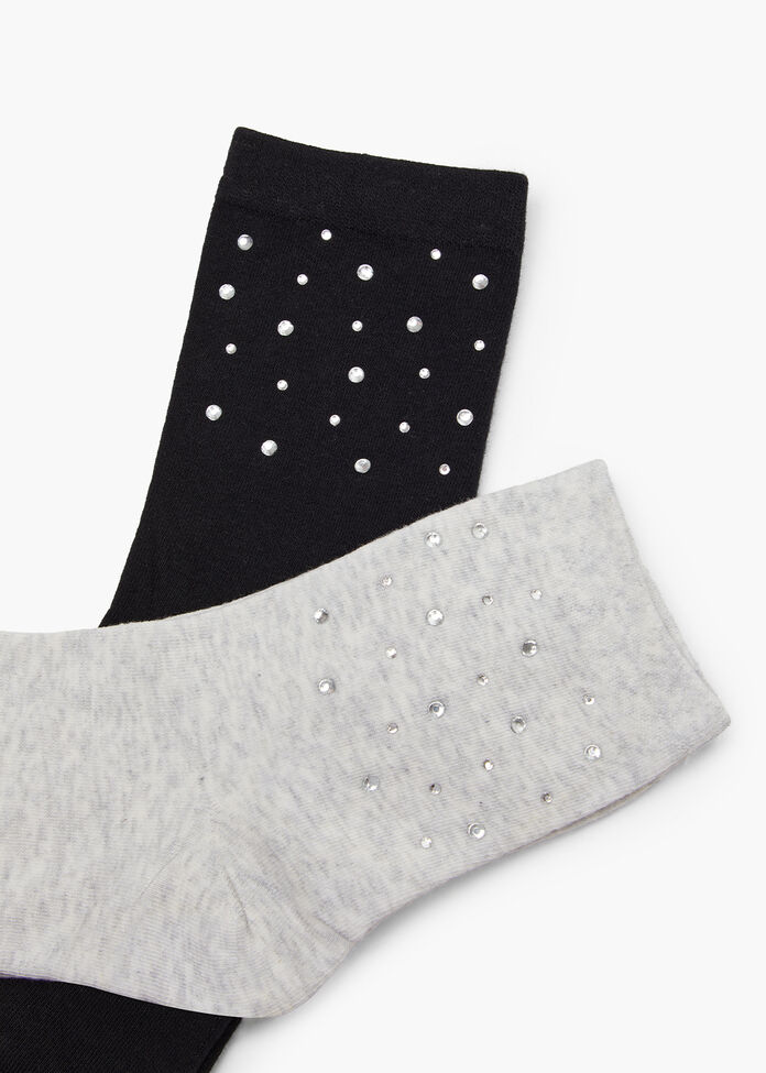 2 Pack Cotton Rhinestone Socks, , hi-res