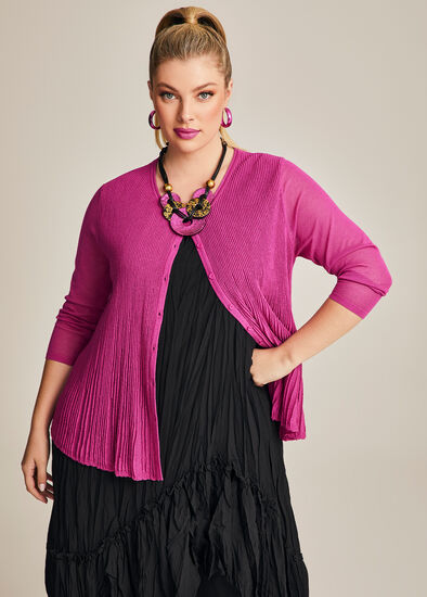 Plus Size Plisse Knit Natural Cardigan