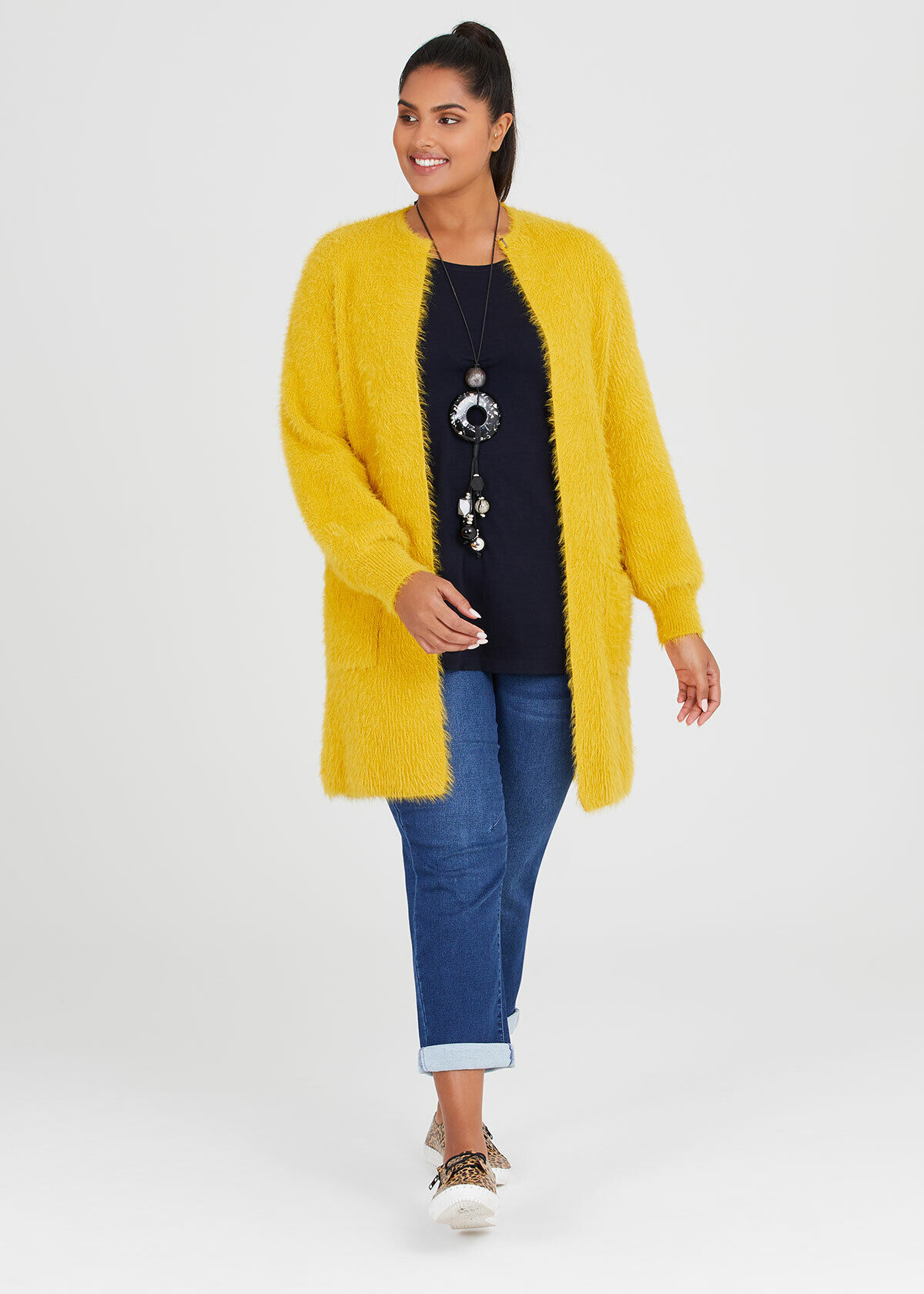 yellow fluffy cardigan