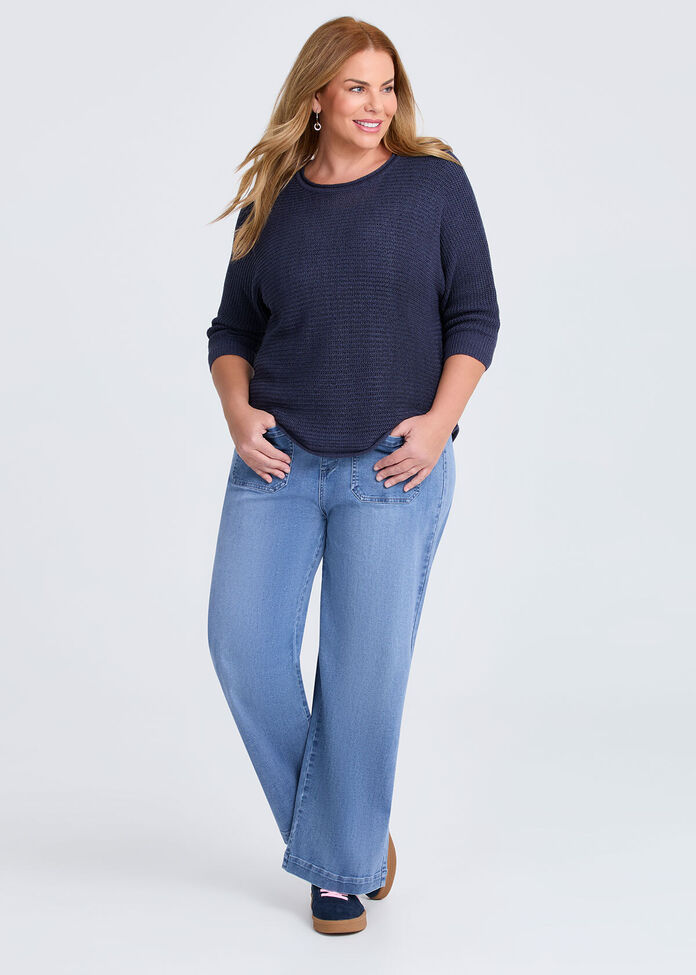 Open Knit 3/4 Sleeve Jumper, , hi-res