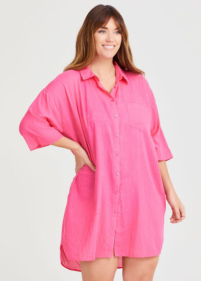 Plus Size Cotton Keyhole Shirt Cover-up