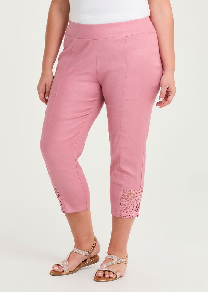 Lace Hem Stretch Linen Crop Pant, , hi-res