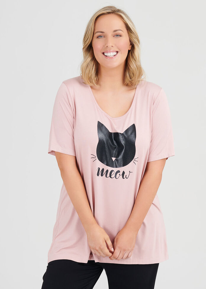 Bamboo Meow Pj Top, , hi-res