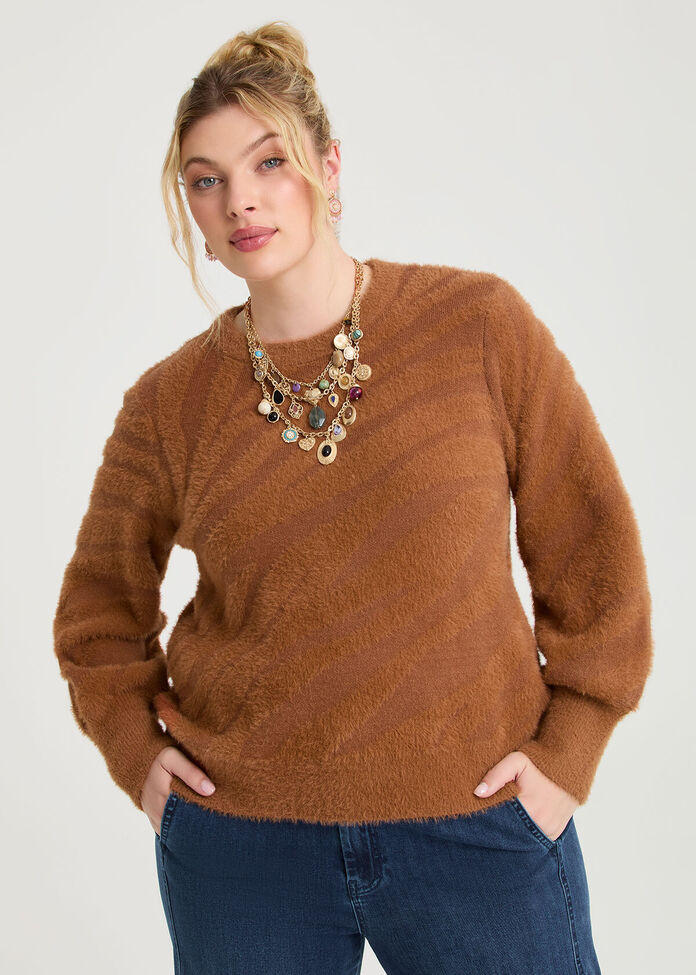 Fluffy Zebra Patterned Jumper, , hi-res
